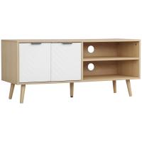 HOMCOM Mueble para TV Moderno Mesa para TV de Salón con 2 Puertas y 2 Estantes de Almacenaje para Televisores de hasta 46" para Dormitorio 110x39x48,8 cm Natural y Blanco - details 0