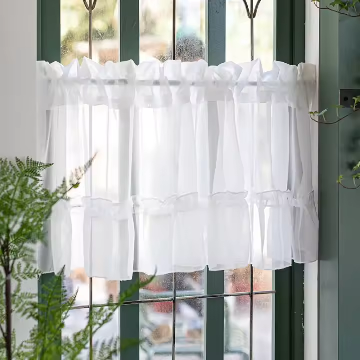 Cortina Blanca Pequeña Para Sala De Estar Y Cocina Decoración De Hogar Cortina Corta Para Ventana Y Puerta Estilo Romántico Voile De Tela Sintética 100% - 1