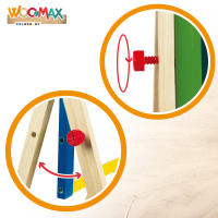 WOOMAX - Caballete infantil con pizarra de madera, doble cara para escribir y dibujar, mide 40x36,5x68 cm, incluye tizas, borrador y rotulador negro, pizarra educativa de pie para pequeños artistas, recomendada a partir de 3 años, con certificación FSC - details 2