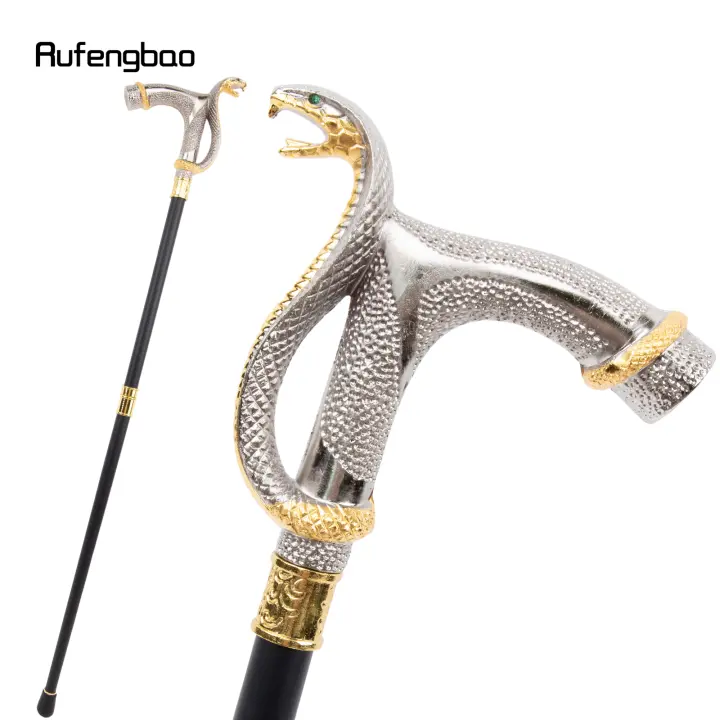 Bastón De Moda Con Cabeza De Cobra Dorada Y Blanco Decorativo Para Cosplay Vintage Bastón Cruzado De Acero 93cm Con Punta De Goma - 1