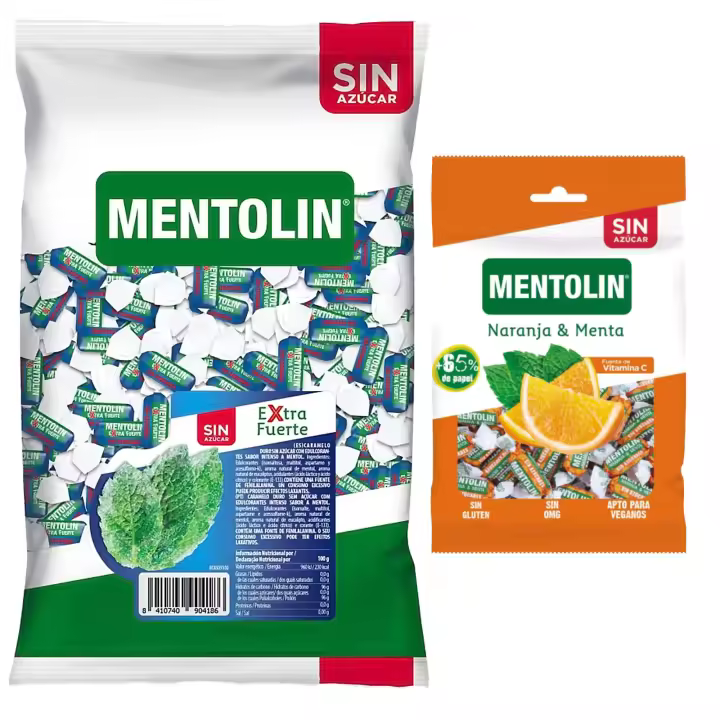 Mentolín caramelos garganta extra fuerte s/a bolsa 1kg y de regalo  naranja s/a 100g - 1