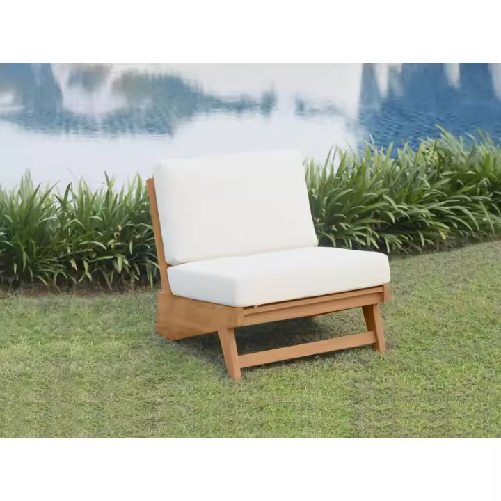 Vente-unique - Sillón de jardín de teca - Natural claro y blanco LOMANIS de MYLIA - 1