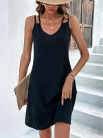 Vestido De Verano Con Cuello En V Y Cintura Alta Ajustado Sin Mangas Para Mujer Estilo Europeo Y Americano Amazon - details 8