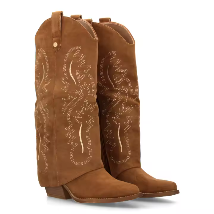PuntoSalao Botas tacón campero grabado en caña para mujer color camel VR5-2059 - 1