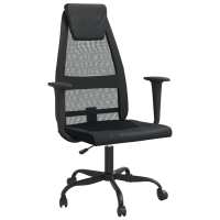 vidaXL Silla de oficina altura ajustable tela malla y cuero PE negro - details 1