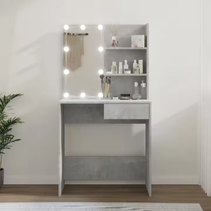 vidaXL Tocador con LED color gris hormigón 74,5x40x141 cm - 1