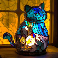 Lámpara De Mesa Serie Animal Vidrio Tatuado Gato Dragón Lobo Caballo Águila Delfín Tortuga Elefante Sirena Luz Nocturna - details 10