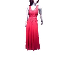 Sin marca Vestido de fiesta rojo de chifón, con piedras, estilo corte princesa, con cierre de cremallera, elástico en la espalda - details 0