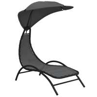 vidaXL Tumbona con toldo acero y tela 167x80x195 cm Crema, Negro, Gris oscuro Sillas de Exterior Ideal para jardín, playa, piscina, terraza Tumbona Piscina Tumbonas Playa Tumbonas Jardín Exterior - details 0