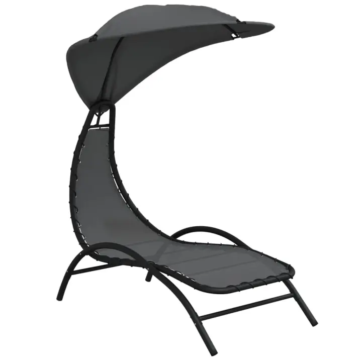 vidaXL Tumbona con toldo acero y tela 167x80x195 cm Crema, Negro, Gris oscuro Sillas de Exterior Ideal para jardín, playa, piscina, terraza Tumbona Piscina Tumbonas Playa Tumbonas Jardín Exterior - 1