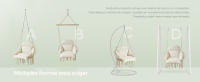Hamaca Silla, Silla Colgante, Cojín Grande y Grueso, Boho para Dormitorio, Balcón, Jardín, Sala de Estar, Soporta hasta 120 kg, Incluyen Accesorios, Blanco Crema GDC042M01 - details 1