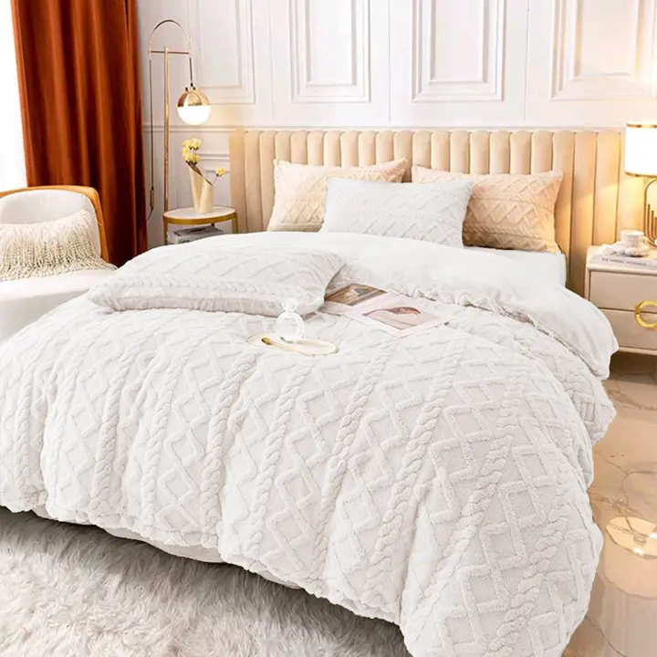 Edredón Borrego con Funda de Cojin - Edredón Nódico Invierno Cálido y suave con Relleno de Micro Fibra Poliéster, Edredón Reversible Franle y Sherpa-Edredon Invierno para Cama, Edredon manta con relleno por dentro - 1