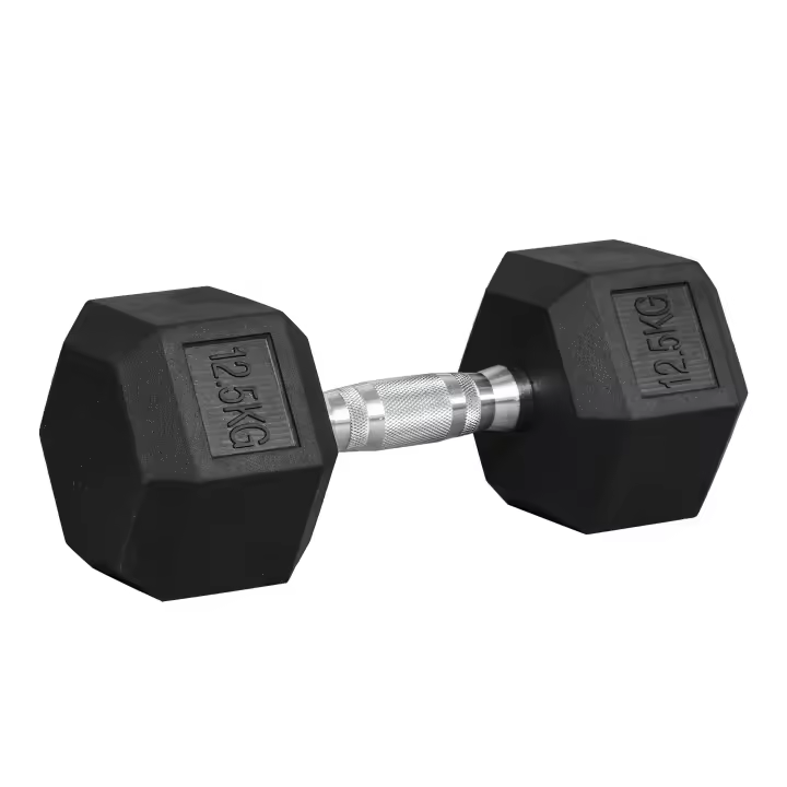 HOMCOM Mancuerna Hexagonal de Hierro Fundido Mancuerna de Goma Mango de Mancuerna Pesos moleteados Metal Goma Negro 1 x 12,5 kg - 1