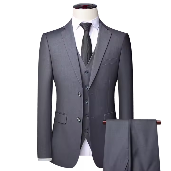 Traje De Tres Piezas Para Hombre Primavera Otoño Dos Botones Carrera Trabajo Decorativo Cuerpo S-6XL Con Chaleco Y Pantalones - 1