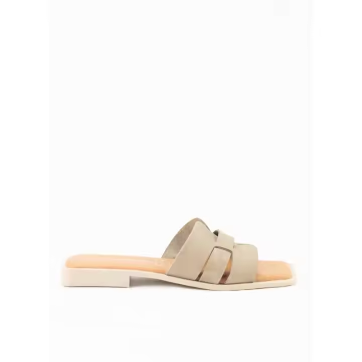 Sandalia Plana de Piel para Mujer Color Taupe - 1