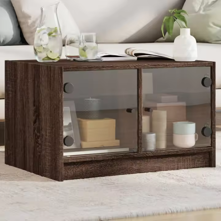 vidaXL Mesa de centro con puertas de vidrio marrón roble 68x50x42 cm - 1