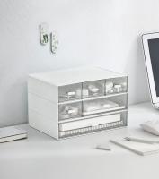 Caja de almacenamiento de plástico de 3 Cajas, cajas de escritorio, almacenamiento de maquillaje, Organizador de escritorio y accesorios (Blanco) - details 1