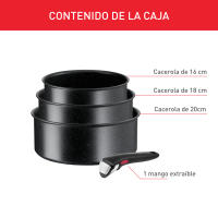 Tefal Ingenio Black Stone Set de 4 piezas  apilable 16/18/20 cm, revestimiento antiadherente, indicador de temperatura,  fabricado en Francia, inducción L3998902 - details 0