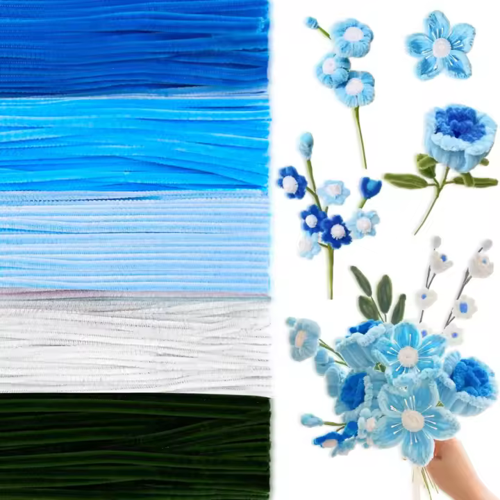 500 Piezas De Linterna De Tubo Chenille Stems 5 Colores Azules Variados Para Proyectos De Artesanía Y DIY En Venta Por Pieza - 1