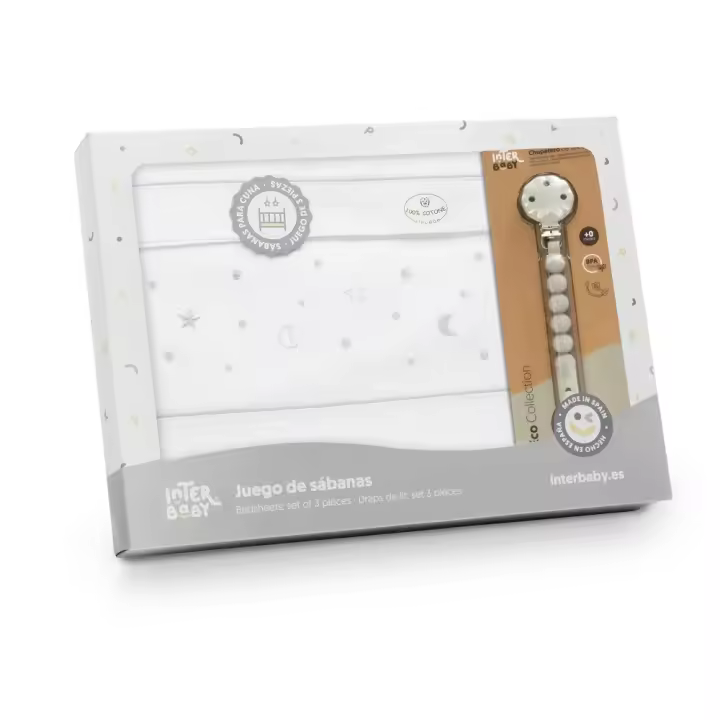 Sábanas Cuna Bebé Algodón 100 % Estrellas + Regalo Chupetero Interbaby - 1