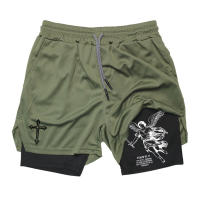 Shorts De Entrenamiento Para Hombre Con Estampado De Cruz Ángel 2 En 1 Secado Rápido Bolsillo Para Teléfono Y Anillo De Toalla Activewear Para Gimnasio Y Correr - details 22