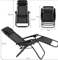 【PACK 2 SILLAS】 Silla plegable gravedad cero tumbona ajustable sillón reclinable con reposacabeza gravedad, medida 165x65x110 peso 6kilos cero para playa, jardín, terraza, patio - details 0