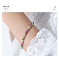 Nuevo Sentido de alto nivel de estil étnico Bohemio Piedra natural Colores combinados pulsera hecha a mano de cuentas Mujer Cien con accesorios - details 4