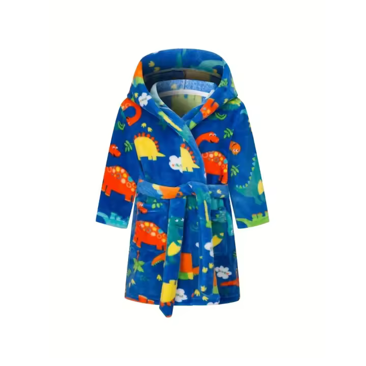 Albornoz de franela para niños, bata con capucha para niños, pijama suave de planta astronauta - 1