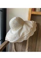 Sombrero De Verano Para Mujer Con Encaje Ancho Protección Solar Blanco Y Negro Sombrero De Playa Plegable Para Bodas Y Fiestas - details 4