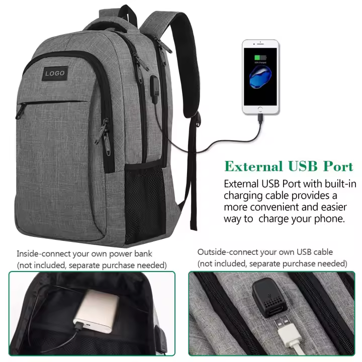 Mochila de viaje para computadora portátil, Bolso de trabajo, Bolso Liviano para computadora portátil con Puerto de carga USB, mochila de Negocios antirobo, se Adapta a una computadora portátil de 15,6 pulgadas, color Gris - 1