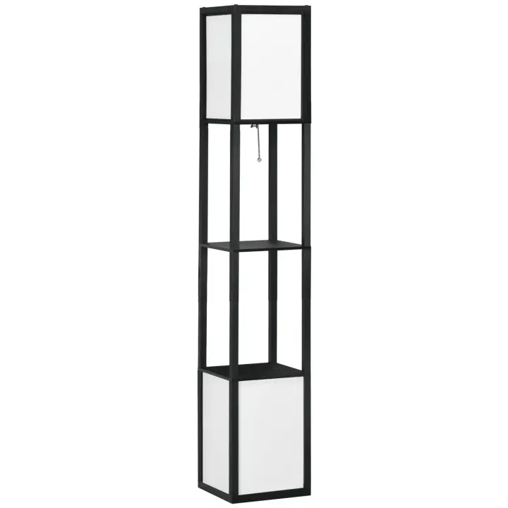 HOMCOM Lámpara de Pie de Madera con Estante de Almacenaje para Bombilla E27 Potencia Máx. 40W Lámpara Moderna para Salón Dormitorio 26x26x156 cm Negro y Blanco - 1