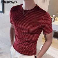 Camiseta Estilo Casual Para Hombres INCERUN Tees De Moda Con Cordón Cuello Redondo Estirable Tallas S-3XL Para Fiestas Y Mostrados - details 1