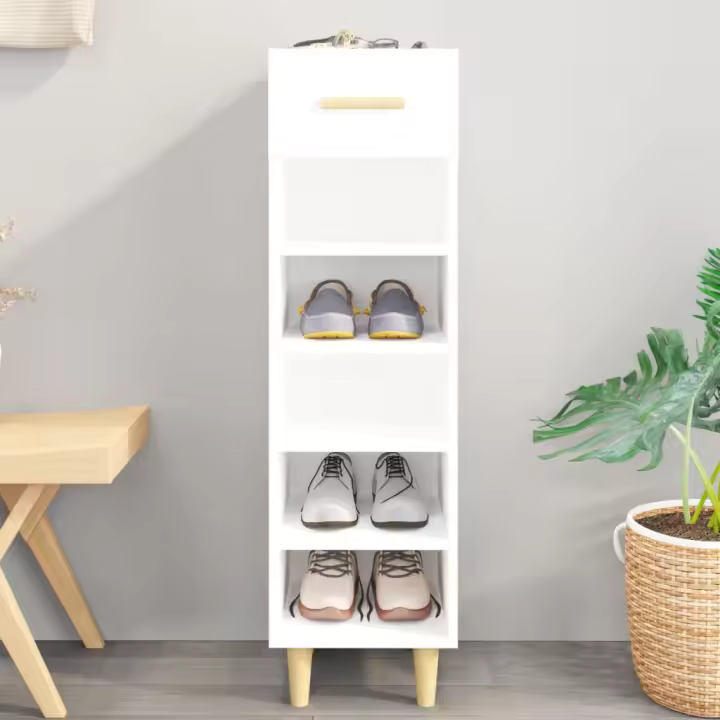 vidaXL Mueble zapatero de madera contrachapada blanco 30x35x105 cm - 1