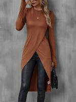 Camiseta Larga De Mujer Para Otoño 2024 Slimming Casual De Manga Regular Suave Algodón Estilo Oficina Longitud Rodilla - details 9