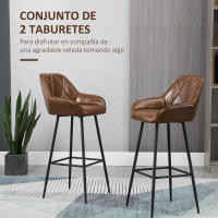 HOMCOM Juego de 2 Taburetes Altos de Cocina Taburetes de Bar Tapizado en PU con Respaldo Alto Patas de Acero y Reposapiés para Comedor Carga 120 kg 50x47,5x102,5 cm Marrón - details 3