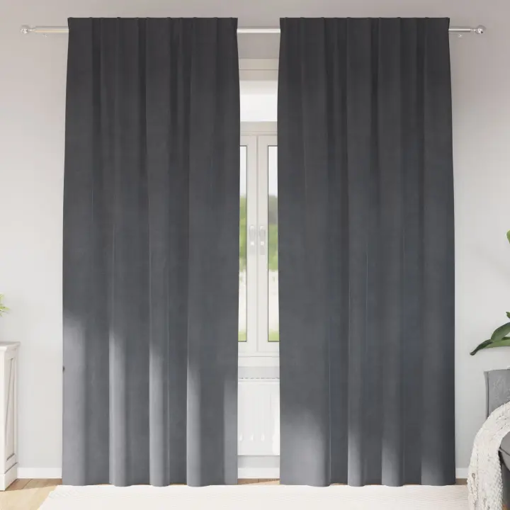 Cortinas Opacas vidaXL con Cinta Superior 2 pcs de Terciopelo Gris Claro - 1