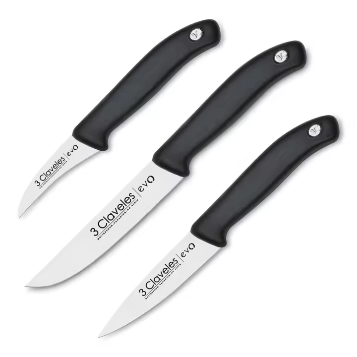3 Claveles EVO - Set de 3 Cuchillos Mondador, Puntilla y Verduras en Acero Inoxidable - 1