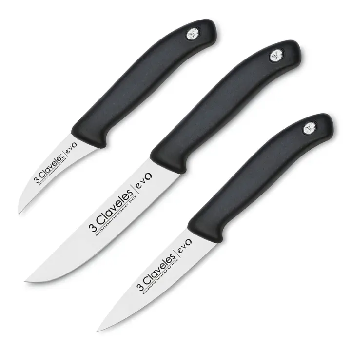 3 Claveles EVO - Set de 3 Cuchillos Mondador, Puntilla y Verduras en Acero Inoxidable - 1