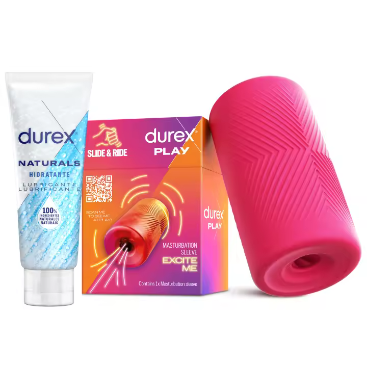 Durex Masturbador SLIDE & RIDE + Lubricante Naturals Hidratante 100ml, Elástico, Suave Flexible y Texturizado con Estrías - 1