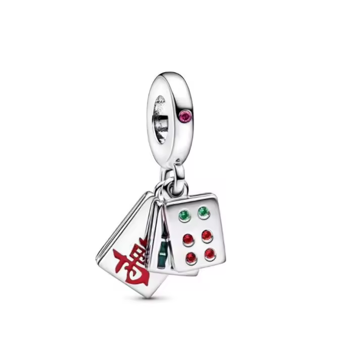 PANDORA Charm Colgante Triple Mahjong 792523 C01 Talla ÚNICA Mujer, Viene con el embalaje de Caja De Regno original. - 1
