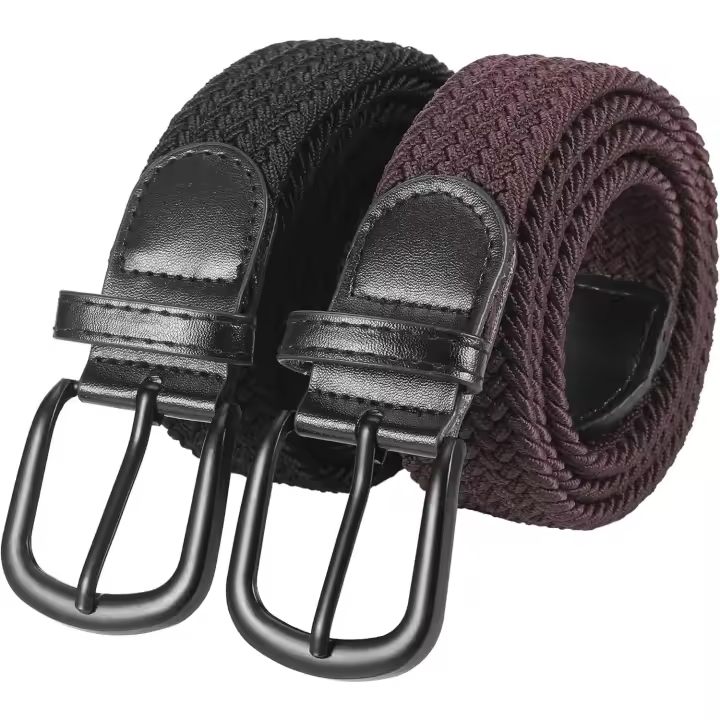 2 Piezas Cinturón Trenzado Elástico, Cinturón Hombre Con correa de Aleación para Jeans, Cinturón TejidoGolf para Hombres y Mujeres, Negro y Marrón3.5 * 110cm, Sin Agujas - 1