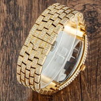 Reloj De Lujo Para Hombre Con Cristales Iced-Out Tonneau Dorado Reloj De Cuarzo Con Pulsera De Acero Inoxidable Moda Diamante Analog Clock - details 7