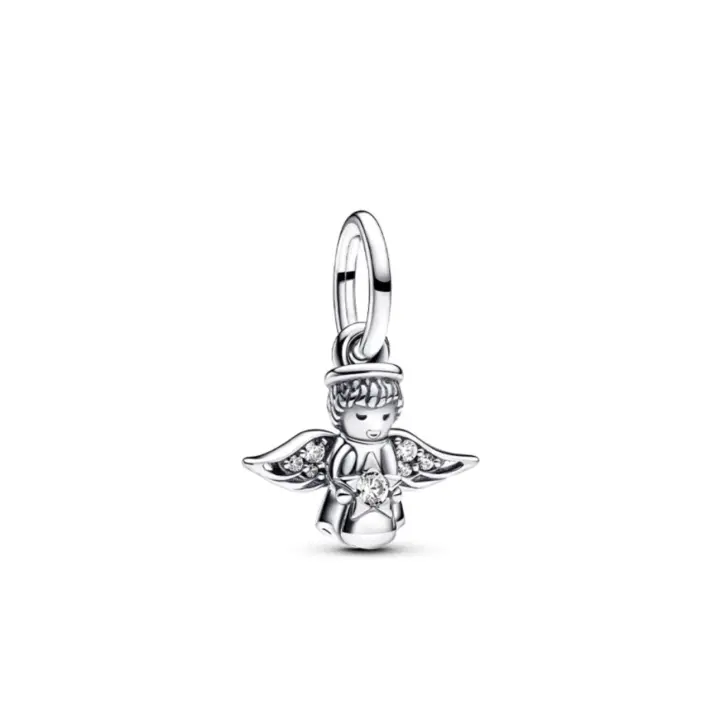Pandora Charm Ángel Brillante con Microincrustaciones de Plata y Grabado,Incluye Caja Original - 1