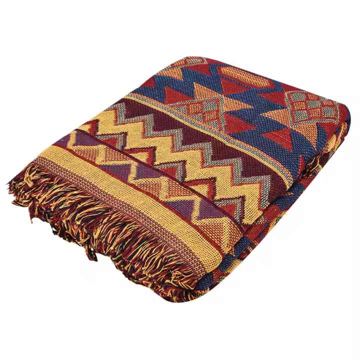 Alfombra Tejida de Algodón de doble cara para sofá Cama con borlas Decorativas (#1) - 1