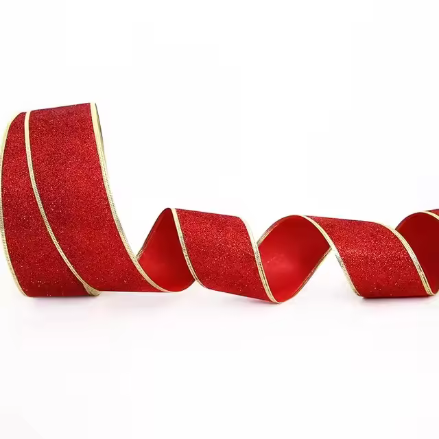Cinta Decorativa De Glitsher En Rojo Plata Y Oro Con Alambre Para Navidad Y Artesanías Ancho 1 Pulgada Material Poliéster / Jute - 1