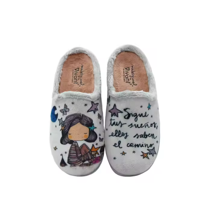 Vivant AR-C242445EVGR Zapatilla de ir por casa destalonada,pantuflas,cuña interior,suela antideslizante,fieltro,babuchas, para señora - 1