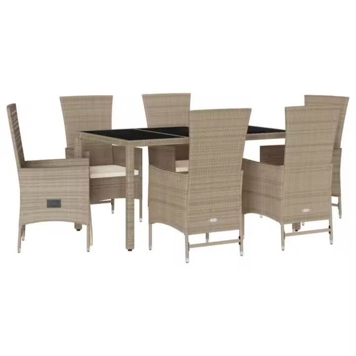 vidaXL Set comedor de jardín 7 pzas con cojines ratán sintético beige - 1