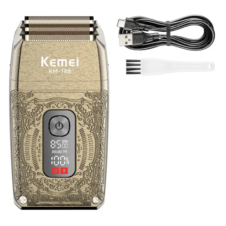 Kemei Afeitadora Eléctrica Profesional Recargable Con Tres Cuchillas De Plata Para Barbero Cabeza Desnuda Sin Cable Velocidad De 8500 RPM Para Hombres - 1