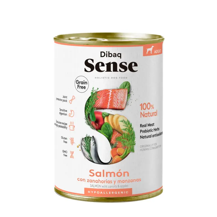 Dibaq Sense Dog, comida húmeda, salmón, sin cereales, pack 3 uds x 380 gr - 1