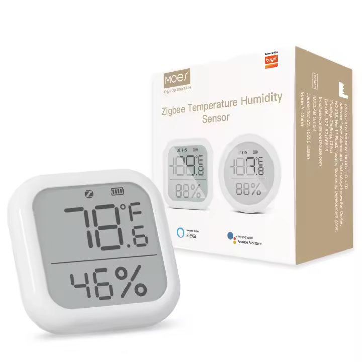 Sensor De Temperatura Y Humedad ZigBee MOES Tuya Para Hogar Inteligente Con Pantalla LED Compatible Con Google Assistant Y Hub Tuya - 1